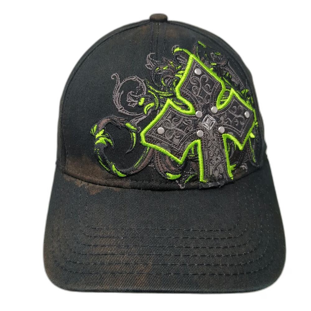 MMA Elite Baseball Cap Black Green One Size Embroidered Iron Cross Studded Hat